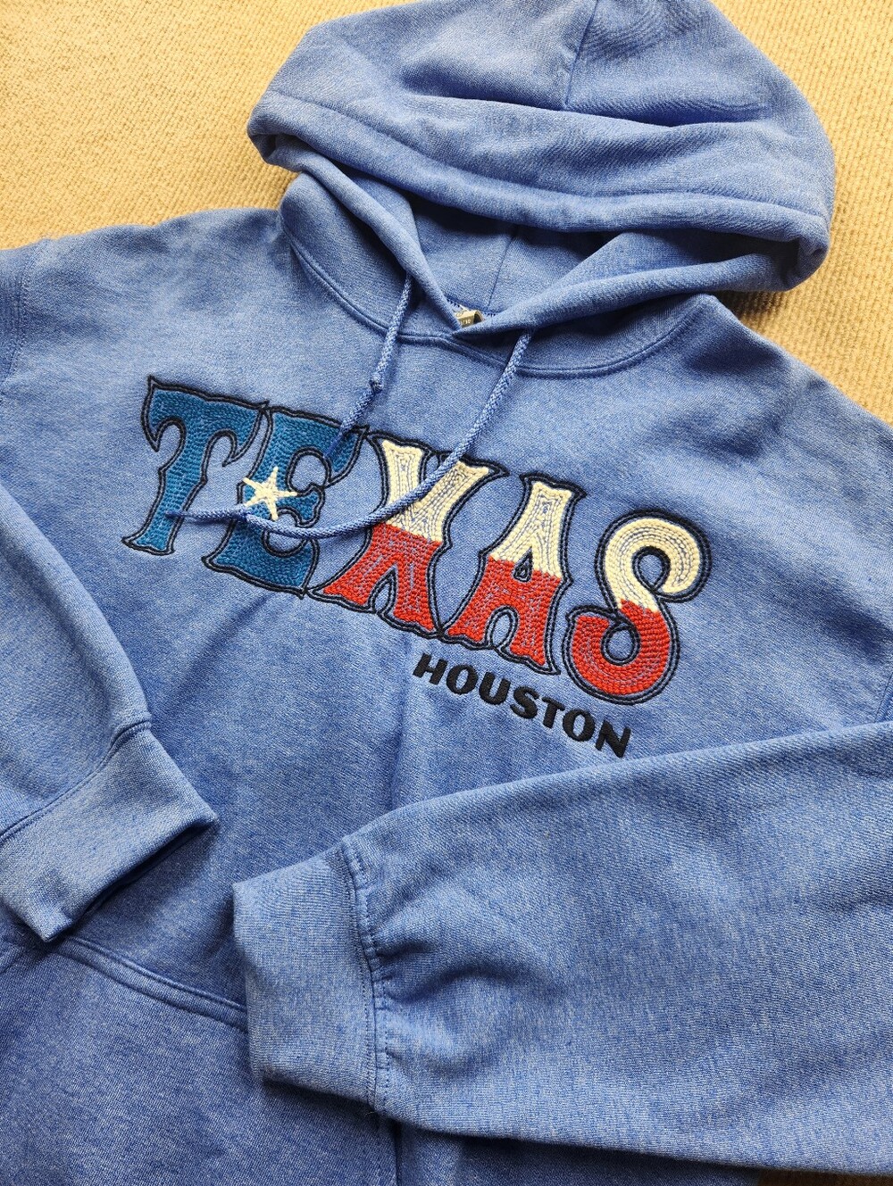 Gildan Men's M Blue Houston Texas Heavy Blend Fleece Pullover Hoodie w/Pockets